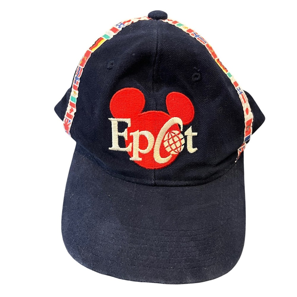 Disney Epcot Hat Mens OSFM Navy Blue Vintage World Showcase Flags Mickey Mouse
